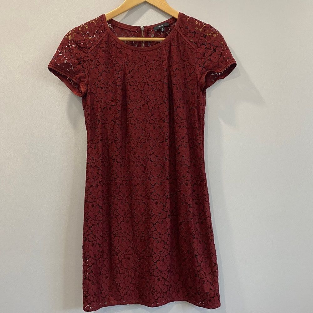 Aritzia Talula Oji Bugundy Lace Short Sleeve Mini Dress Small